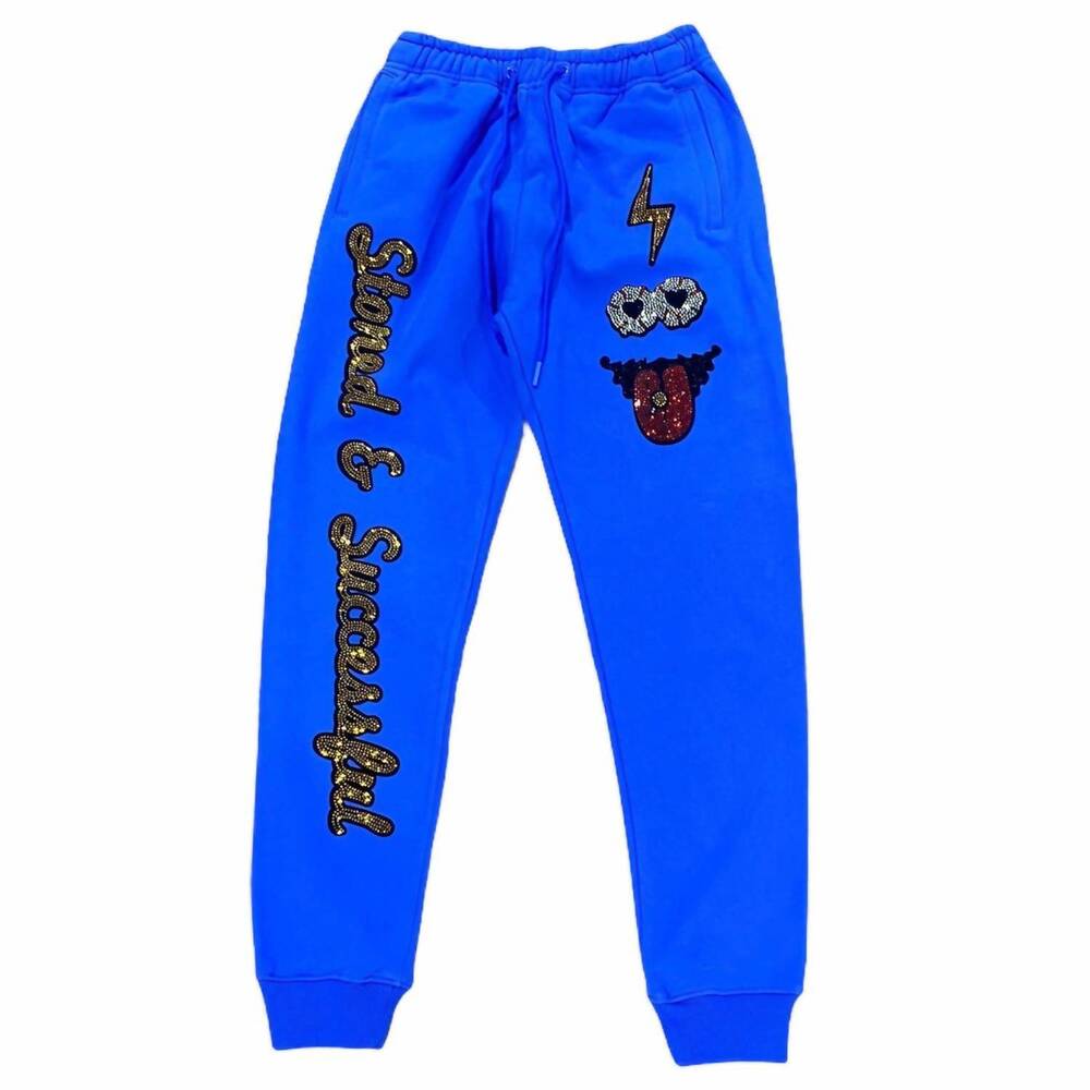 NEW ROKU STUDIO men's rhinestone stoned joggers in royal blue